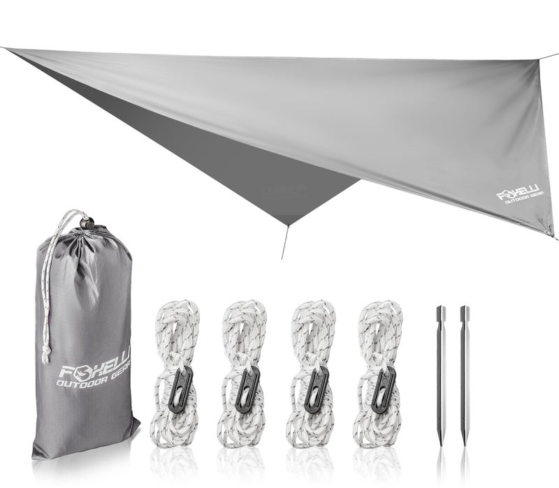Foxelli Hammock Rain Fly - Waterproof Lightweight Tent & Hammock Rain Tarp for Camping, Backpacking w/Easy Setup Including Extra Long Guy Lines & Stakes - Image 1